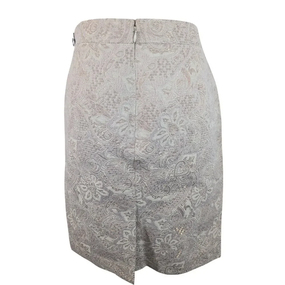 NWOT! J. CREW! CREAM, TAUPE & GOLD METALLIC TAPESTRY FLORAL PAISLEY SKIRT! SZ 4